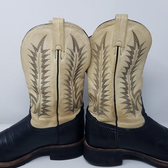 Tony Lama boots cream/black HORSEMAN cowboy‎ with fern stitch 9.5D main image 8